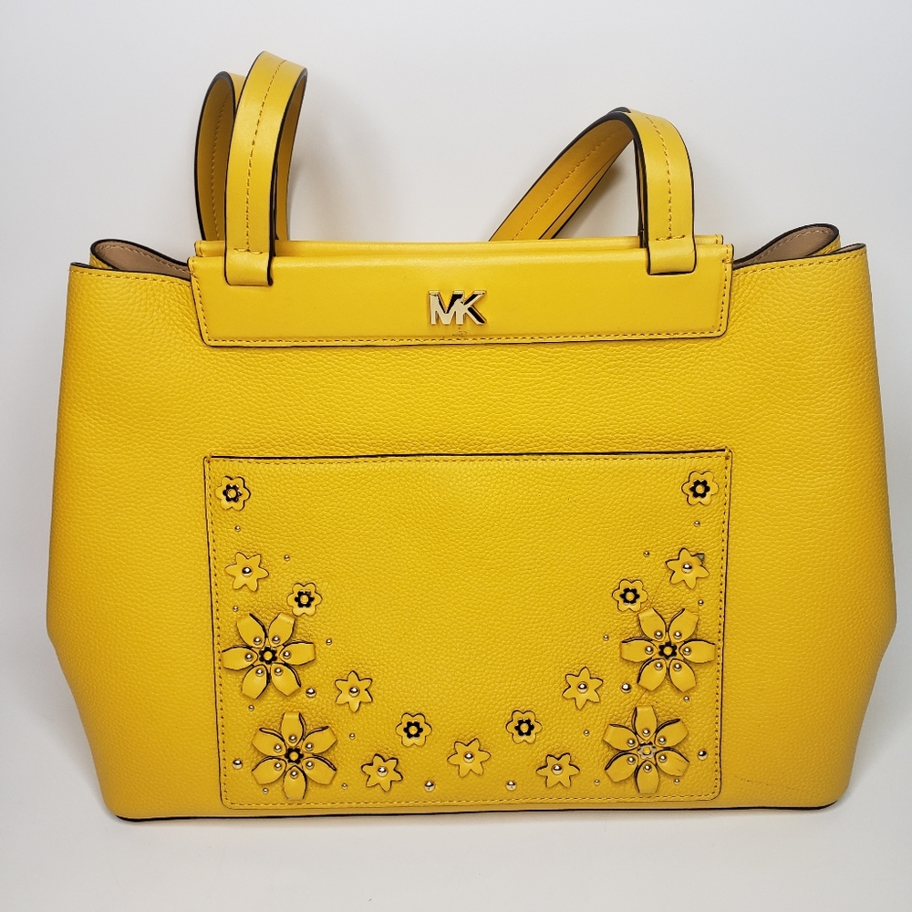 $298 Michael Kors Meredith East West Bonded Tote- Sunflower - Picture 1 of 9